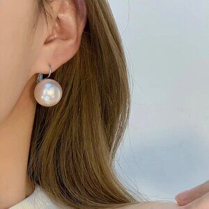925 Sterling Silver Simulation Pearl Round Drop Earrings - New